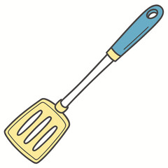 Flat design illustration of a kitchen spatula with steel handle and silicone head