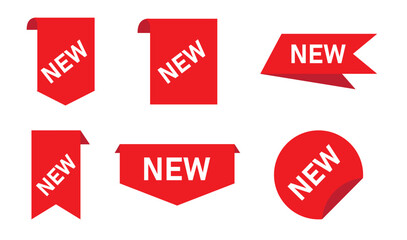 Set of new arrival tag icon set. Black vector banner ribbon on white background, left bookmark, new arrival. New arrival stickers and labels flat icon set. Vector illustration. EPS 10