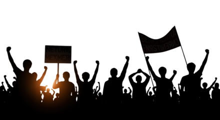Silhouette of Protesters with Signs detailed illustration featuring rights, protestor, unity, crowd, government, rally
