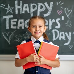 Happy Teacher's Day Smiling Girl with Books
