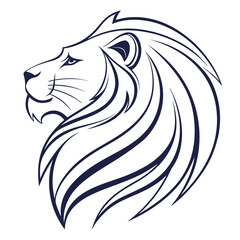 Majestic lion head silhouette profile view elegant dark blue outline drawing majestic mane symbolizing strength courage royalty power and leadership