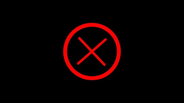 Red circle cross mark animation.Red cross mark symbol animation.cross icon animation.Wrong marker, glowing cross mark, x symbol. No icon animation. Wrong symbol animation. green cross sign on ALPHA