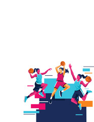 Women Basketball Players Vector Illustration