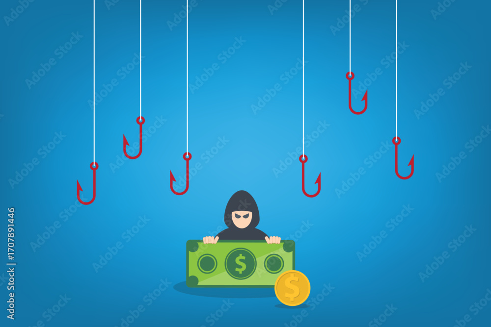 Poster hacker stealing money. hacking concept.