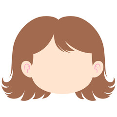 Female head with shoulder-length brown hair, character face illustration perfect for avatars or cartoons.

