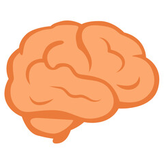 Orange human brain with detailed folds, neurological organ illustration perfect for science or education.