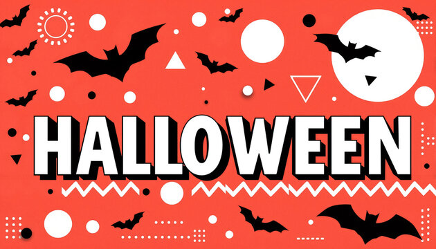 Halloween poster with bats moon and typography red festive celebration background