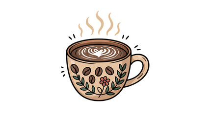 Warm coffee cup with latte art, inviting aroma, and decorative details, perfect for cozy moments