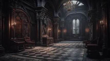 Fototapeta premium Dark, gothic cathedral interior