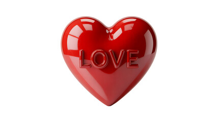 Glossy red heart with embossed LOVE text, perfect for Valentine's Day or romantic designs