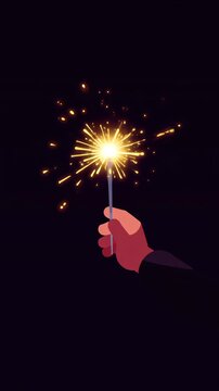Holding Sparkler firework for Birthday Christmas Celebration Holiday Party Festival Festive Light Pyrotechnics 2D Illustration