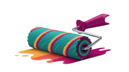 Colorful paint roller spreading vibrant colors creating a dynamic artistic design concept