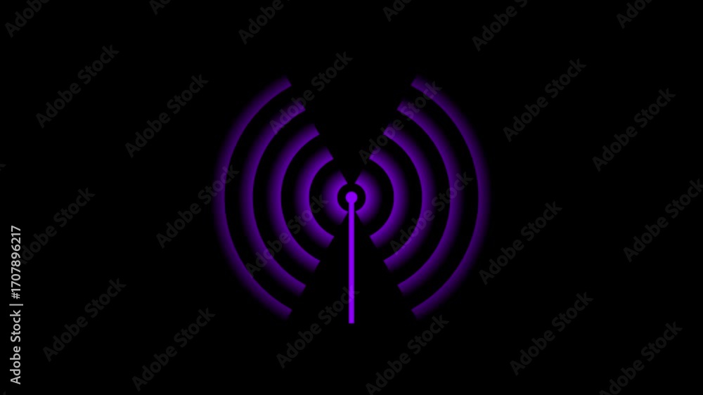 Poster wi-fi icon symbolizing internet access. abstract animation of a glowing. radio icon wi fi signal ico
