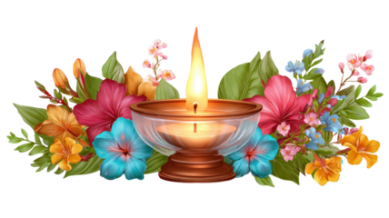 Bright Festive Oil Lamp with Glowing Flame for Traditional Celebration and Cultural Decoration Photography isolated on white background