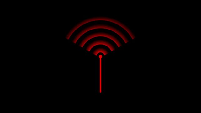 Wi-fi icon symbolizing internet access. Abstract animation of a glowing. Radio icon Wi Fi signal icon black background animation video on the display. on black background.4k video black background.