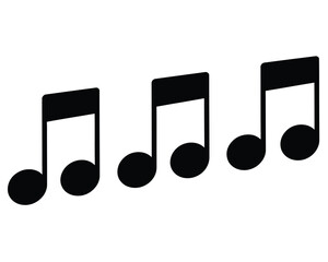 A simple vector graphic of three eighth musical notes in a row. A minimalist black icon symbolizing music, melody, rhythm, and sound