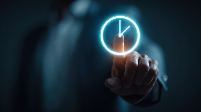 Man touching a glowing clock icon