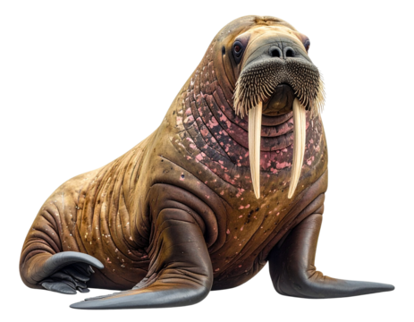 Majestic Walrus Sitting Upright, Front View, Isolated on Transparent Background