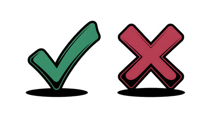 Green checkmark and red cross symbols depicting success versus failure with approval or disapproval