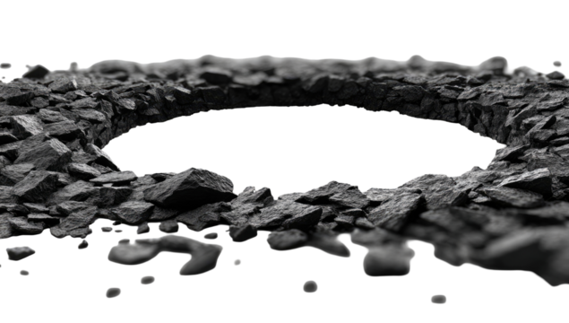 Circular crater, debris field