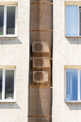 Air conditioners on the facade of the house, ventilation and cooling system, air purification technology. split system.