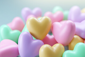 Obraz premium Colorful heart-shaped candies on a soft background