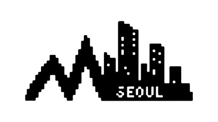 Obraz premium Seoul skyline with pixel art and transparent background