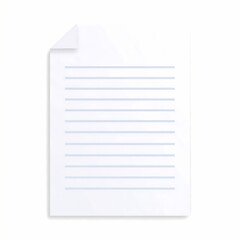 Blank white lined notebook paper sheet with dog ear corner isolated on white background.