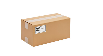 Isolated brown corrugated cardboard box, sealed with tape, ready for shipping and moving