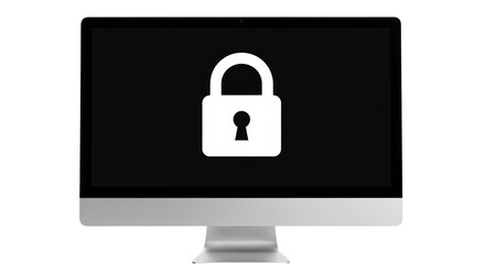 Isolated computer display shows lock icon, representing privacy, data protection concept