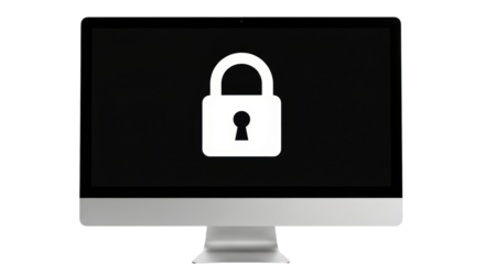 Isolated computer display shows lock icon, representing privacy, data protection concept