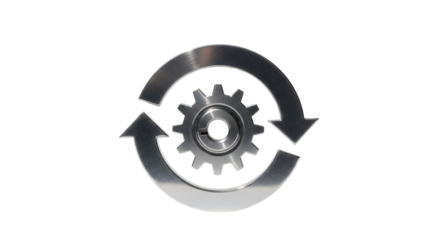 Isolated Gear and Arrows Concept Symbolizing Process Cycle and Continuous Flow Mechanism