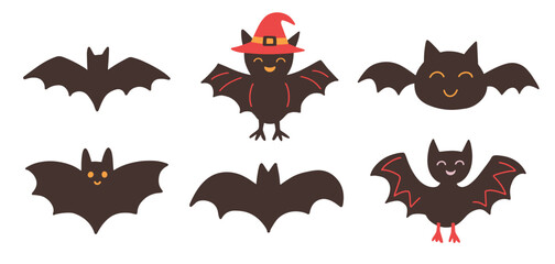 Halloween bat silhouette set, doodle icons