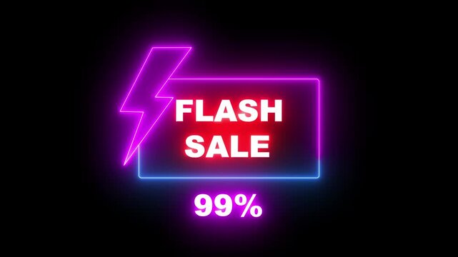 Blue and purple neon sign promoting a flash sale with a bold -99% discount. Perfect for showcasing digital marketing and e-commerce promotions