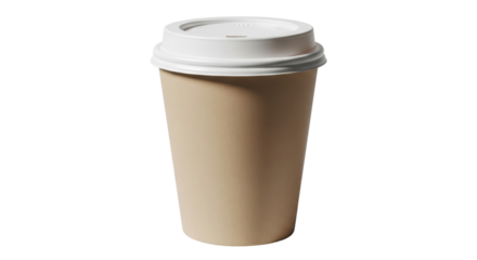 Isolated coffee cup with lid, recyclable paper container for hot beverage takeaway