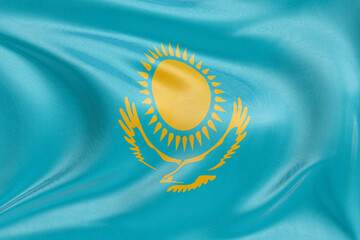 Elegant folds of the waving Kazakhstan flag, showcasing national identity, freedom spirit, and...