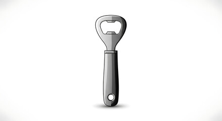 A simple bottle opener with a gray handle and metal opening on a white background isolated center ai generated