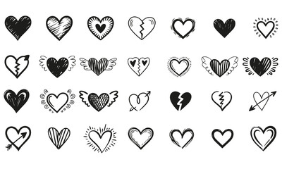 Heart Silhouette Icon Set  Love, Broken, Romantic, and Decorative Vector Collection