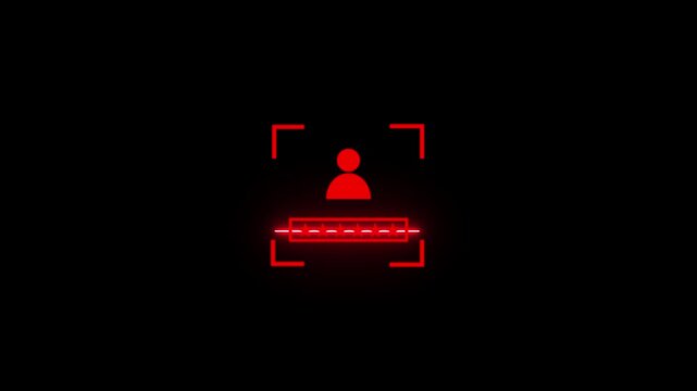 User selects a holographic with scanning animation and check mark icon. secure digital verification interface. log in form with password icon on solid background.