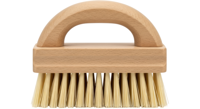 Isolated hand brush with handle for cleaning, wood scrub brush for general cleaning purposes