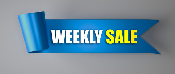 Blue arrow with weekly sale text.