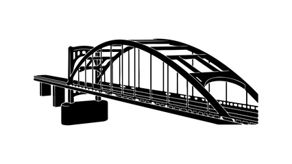 Steel arch bridge with transparent background