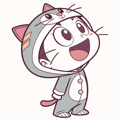 Vector art of smiling baby in a cat costume looking up on