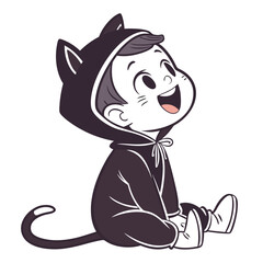 Vector art of happy baby in black cat costume