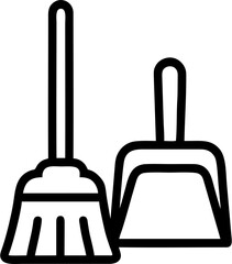 Flat vector icon of a broom and dustpan, representing cleaning tools