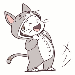 Vector art of happy baby in cat costume laughing