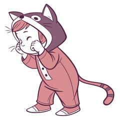 Vector art of cute little girl in a cat costume posing