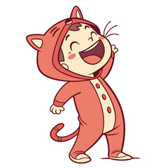 Vector art of happy baby in a red cat costume laughing