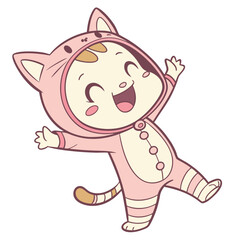 Vector art of cute baby in a cat costume is smiling widely
