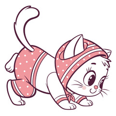 Vector art of cute kitten in a polka dot outfit is sneaking around